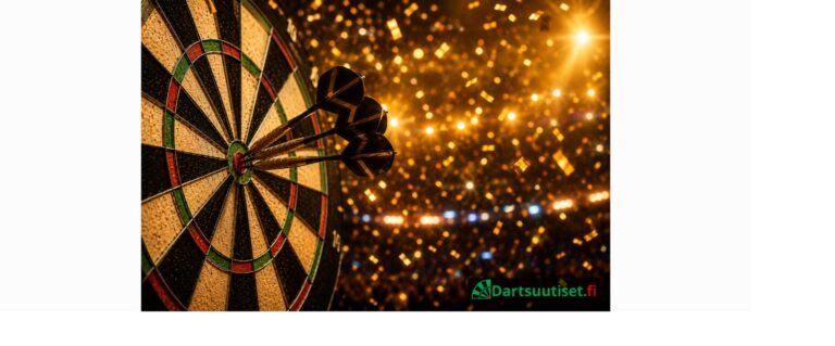 Luke Littler heittää dartstaulua kohti suurkilpailussa