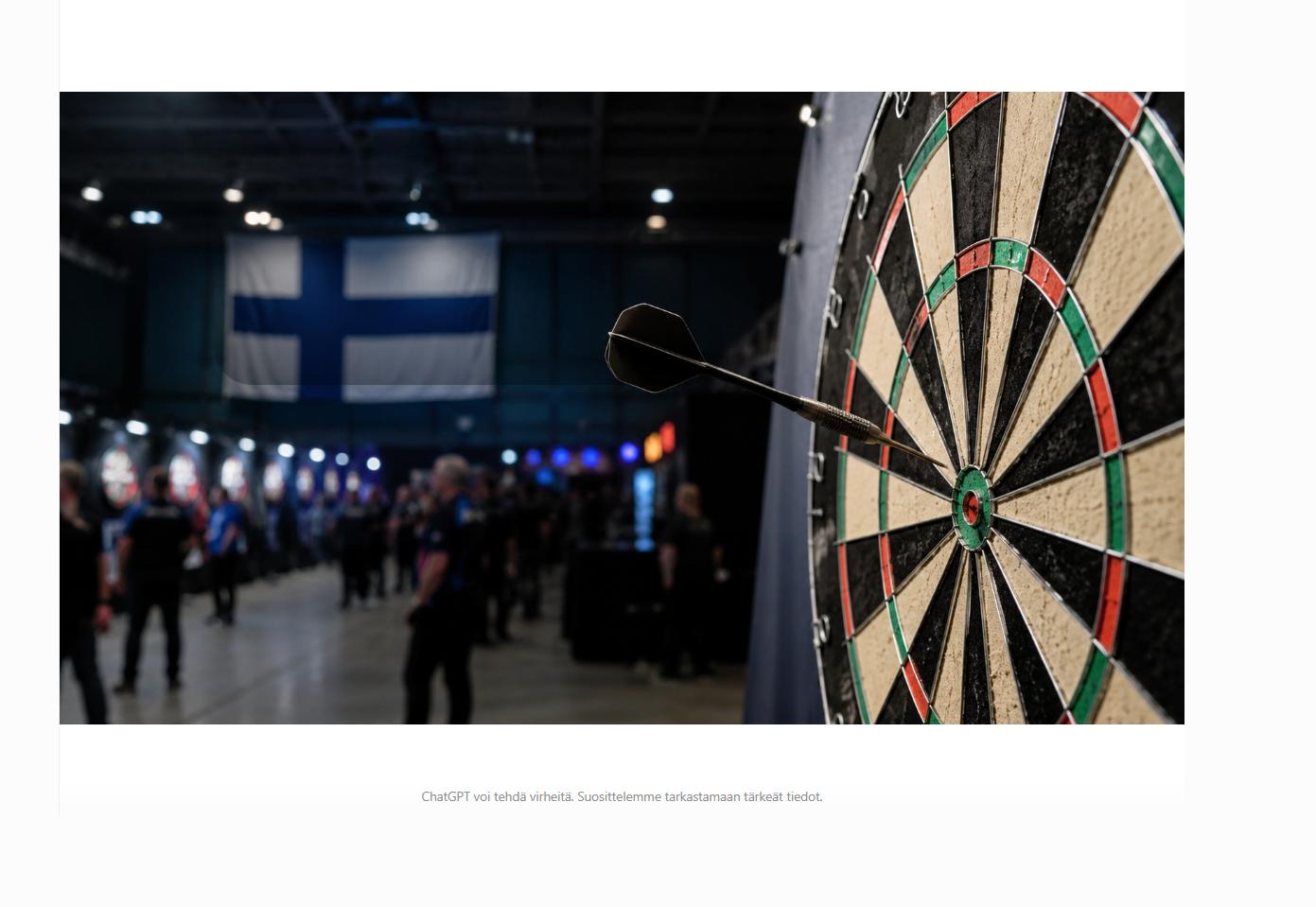 Suomen darts-SM-kilpailut 2026 Tampereella, dartstaulu ja Suomen lippu