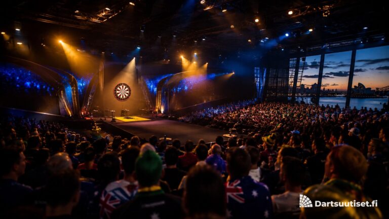 Australian Darts Masters 2026 -turnauslava täydessä areenassa Wollongongissa