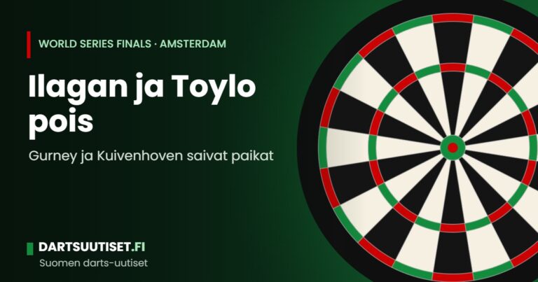 Tyhjä darts-lava ja valaistu taulu AFAS Live -areenalla Amsterdamissa ennen World Series of Darts Finalsia.