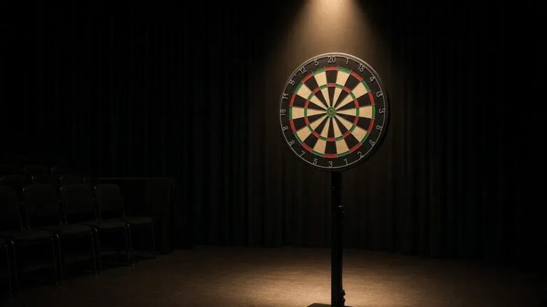 Tyhjä darts-lava ennen toisen kierroksen sessiota, ei kasvoja eikä tunnuksia.
