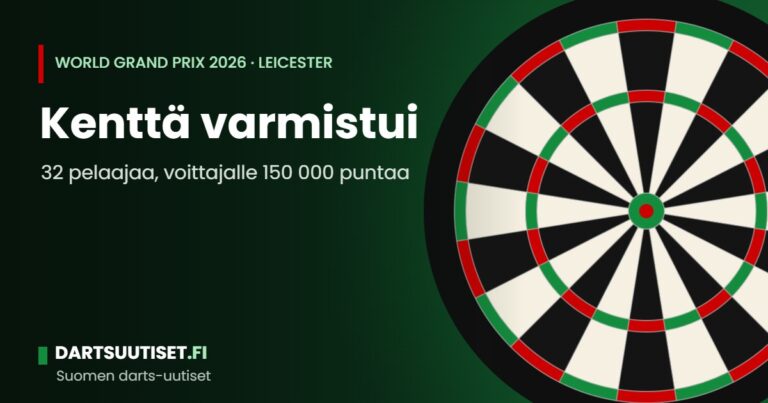 Darts-taulu kohdevalossa Mattioli Arenan lavalla Leicesterissä ennen World Grand Prix -turnausta.